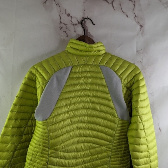 Eddie Bauer Down Puffer Jacket Womens XS Yellow Gray Neon Coat Hood 800 FP - Picture 5 of 13